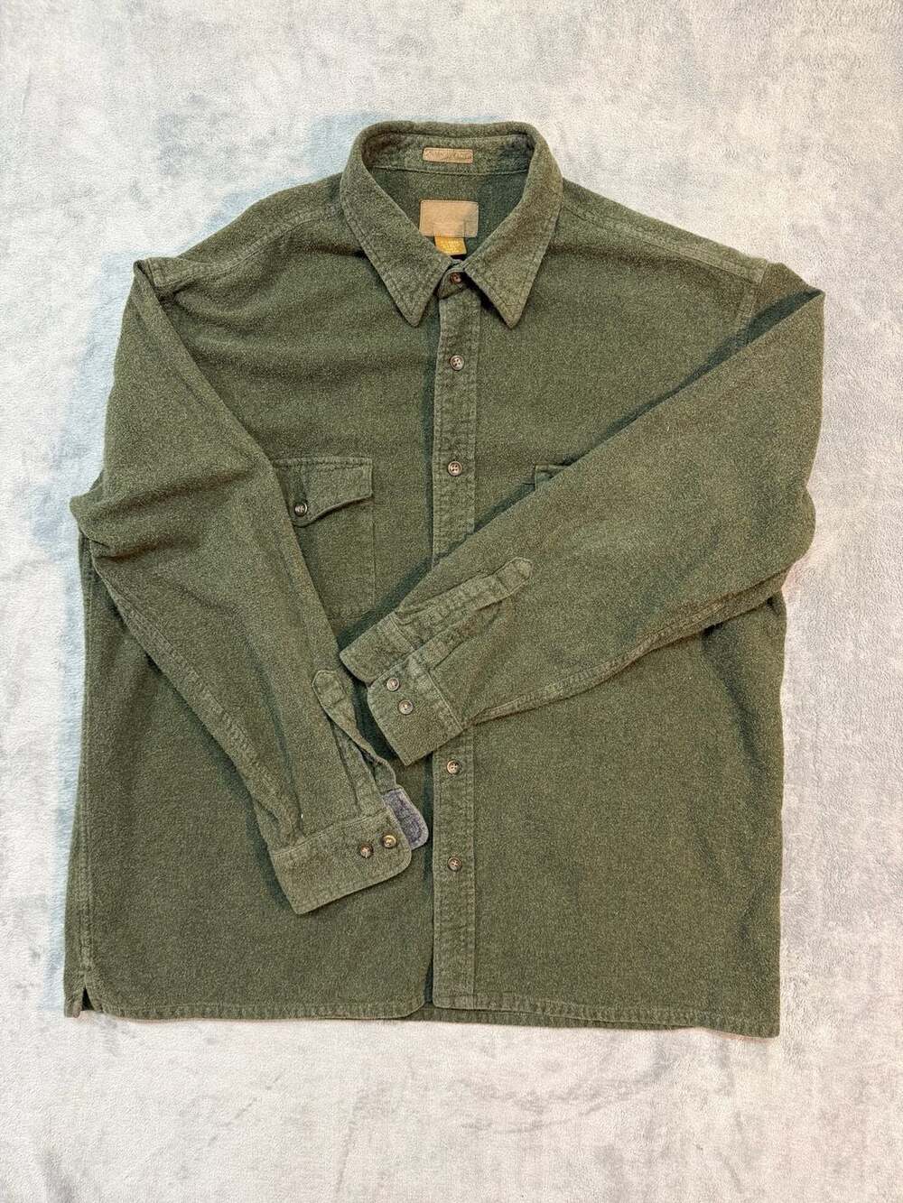 Chamois Cloth Vintage Green 100% Cotton Button-Up Shirt XL